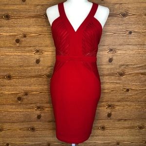 AVEC - Red Sheer Block Cocktail Dress - Med